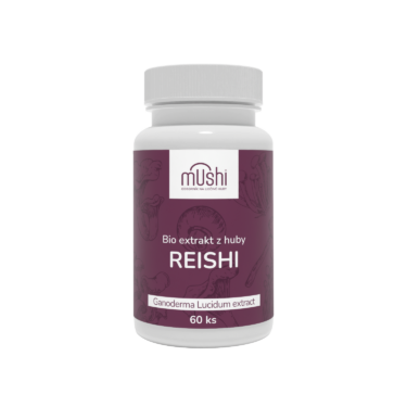 Organický extrakt z Reishi (Ganoderma lucidum, leskokôrovka lesklá) so 40% obsahom polysacharidov v rastlinných kapsulách HPMC.