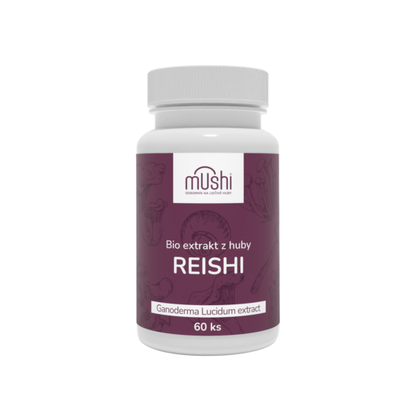Organický extrakt z Reishi (Ganoderma lucidum, leskokôrovka lesklá) so 40% obsahom polysacharidov v rastlinných kapsulách HPMC.